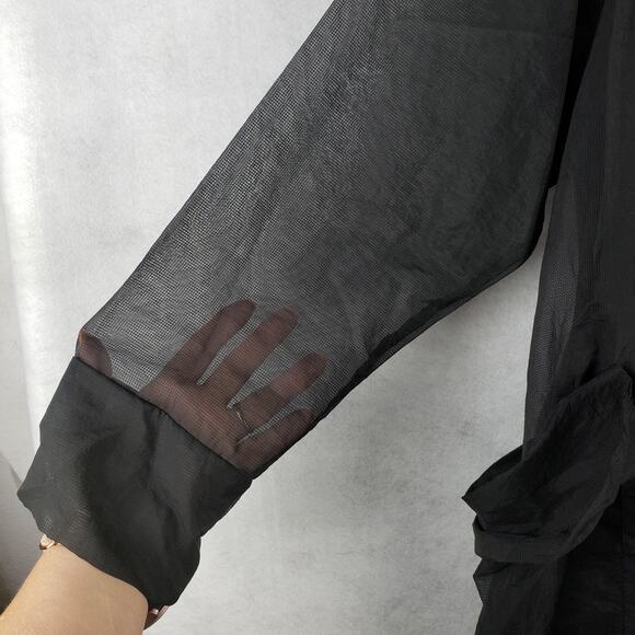 Donna White Women's L Semi‎ Sheer Nylon Overcoat Black Button Front Whimsigoth - Picture 2 of 16